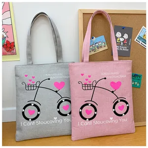 Borsa shopper in tela di lino borsa a tracolla stampa bicicletta carina borsa casual