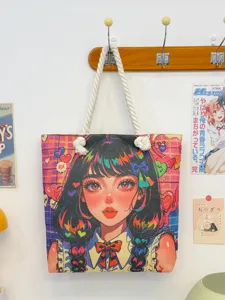 Damen Canvas Shopper Tasche, süßer Anime Mädchen Druck Umhängetasche, Freizeit bag