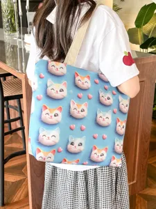 Bolso Tote de Lona Casual Gran Capacidad Bolso de Hombro Lindo Dibujos Animados Bordado Floral Bolso de Mano para Mujeres Viaje Diario