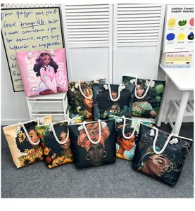 Τσάντα shopper από καμβά με καλλιτεχνική στάμπα, μεγάλη τσάντα ώμου μεγάλη χωρητικότητα.