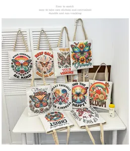 Bolso tote de lona gran capacidad bolso de hombro casual vintage mariposa floral
