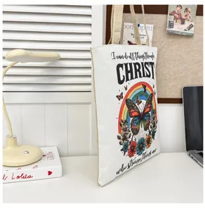 Bolso de hombro de lona casual con estampado de mariposa arcoíris inspirador para mujer.