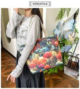 Bolso tote de lona colorido para mujer bolso de hombro grande con estampado de arboles