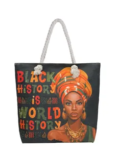 Große Kapazität Segeltuch Tote Bag Für Damen Vintage Schwarze Frau Porträt Druck Umhängetasche Mit Baumwollseil Griff Strand Urlaub Handtasche