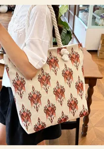 Große Canvas Tragetasche mit ethnischem Muster und dicken Kordelgriffen für Damen Alltag