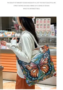 Vintage vlinder wandtapijt canvas shopper tas voor dames, grote capaciteit casual schoudertas.