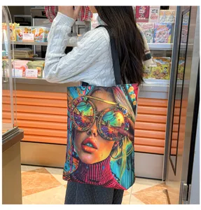Segeltuch Tragetasche Umhängetasche mit buntem Pop-Art Porträt Druck, Freizeittasche.