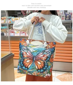 Vintage gobelin vlinder tote tas met dikke touw handgrepen, grote capaciteit.