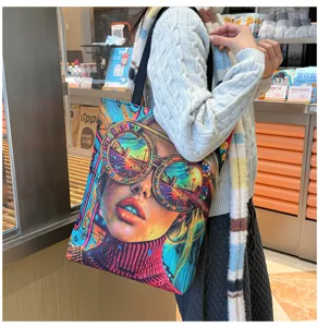 Strenge Canvas Tragetasche mit buntem Pop-Art Frauen Print modische Umhängetasche Damen