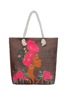Große Canvas Tragetasche mit stilvollem schwarzem Frauen Grafikdruck, ideal für Strand.