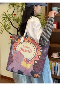 Ethischer bestickter Canvas Shopper mit dickem Seilgriff, große Kapazität Tasche für Damen.