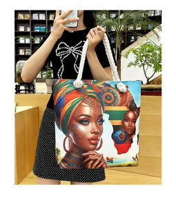 Stilvolle afrikanische Frau Druck Leinwand Tote Bag, lässige große Schultertasche für Damen.