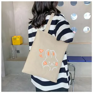 Casual καμβάς τσάντα shopper με χαριτωμένο σχέδιο κουνελιού, ιδανική για φοιτητές.
