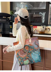 Ethno Stil bestickte Tasche für Damen, große Leinen Canvas Schultertasche mit Kordelgriff neu.