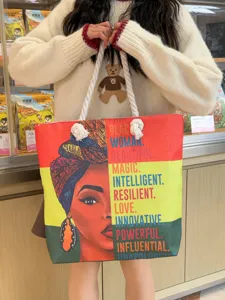 Große Canvas Tragetasche mit schwarzer Frau Druck, lässige Schultertasche, Strandtasche.