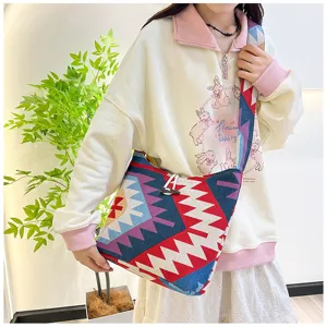 Ethnic woven crossbody bag for women, vintage colorful shoulder messenger bag, casual tote.