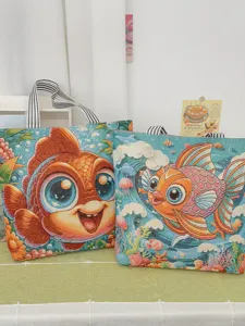 Bolso tote bordado de lona gran capacidad bolso de hombro casual patron de pez