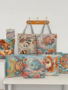 Bolso tote de lona tejida estilo étnico, bolso de hombro bordado de gran capacidad para mujer