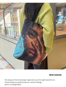 Modische Canvas-Tragetasche mit künstlerischem Porträt-Druck, lässige Schultertasche.
