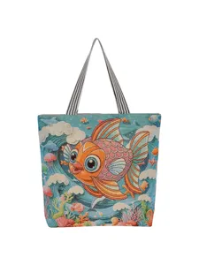 Bolso tote de lona con bordado de pez dorado lindo gran capacidad bolso de hombro casual
