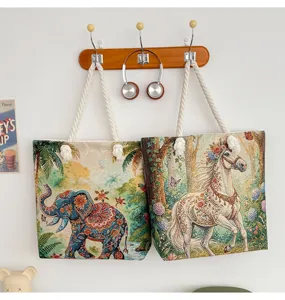 Ethischer bestickter Canvas Shopper mit dicken Seilgriffen und wunderschönem Tiermotiv.