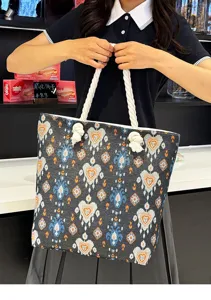 Gewebte Segeltuch Tragetasche für Damen Schultertasche lässiges ethnisches Muster groß