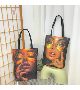 Stofftasche mit stilvollem Frauengesicht Druck, lässige modische Umhängetasche für Damen Alltag