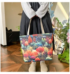 Bolso tote de lona con diseño original, elegante bolso de hombro con estampado de árboles.