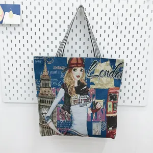 Canvas shopper grote capaciteit schoudertas met London vintage print detail ontwerp