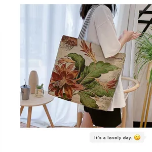 Vintage Blumen Canvas Tote Bag für Damen, ethnischer Stil lässige Umhängetasche für Alltag.