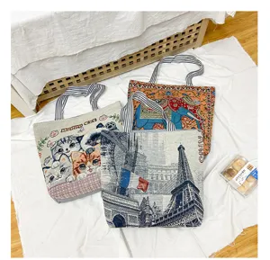 Sac cabas en toile ethnique, grand sac à épaule vintage pour femmes et courses quotidiennes.