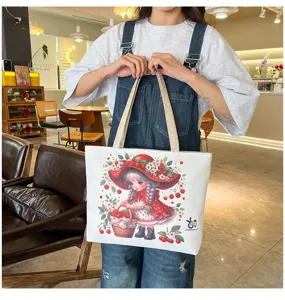 Borsa shopper in tela carina da donna borsa a tracolla casual con stampa di cartoni animati.