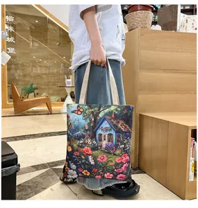 Blumen Ölgemälde Druck Canvas Tragetasche, lässige Schulter Handtasche für Damen und Alltag.
