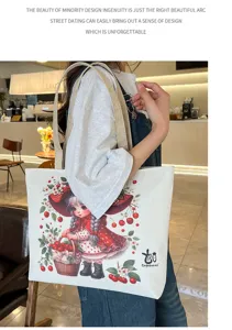 Borsa a tracolla in tela casual da donna, tote bag con stampa di cartoni animati.