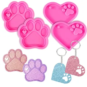 DIY Silikonform Katzen Hundepfote Herz Form Harz Anhänger Epoxid Handwerk Form Schlüsselanhänger Form