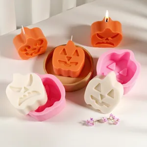 Silicone pumpkin molds and scented candles set for Halloween DIY baking, cake, and soap making.