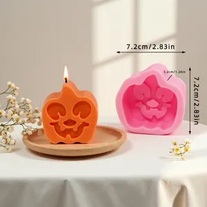 Halloween pumpkin scented candle and silicone mold set with clear dimension markings.