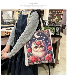 Vintage Perserkatze Print Canvas Umhängetasche für Damen, stilvolle lässige Shopper Tasche.