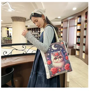 Modische Canvas-Tasche mit süßem Perserkatzen-Design, ideal für den Alltag und Einkäufe.