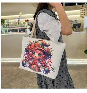 Borsa a tracolla in tela con stampa di ragazza anime carina, borsa casual elegante.