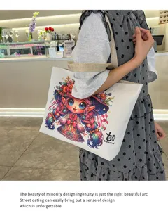 Borsa a tracolla in tela con stampa di elfo carino, borsa da spiaggia casual per donna.