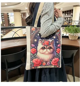 Stofftasche mit süßem Perserkatze-Druck, modische Umhängetasche für den täglichen Gebrauch.