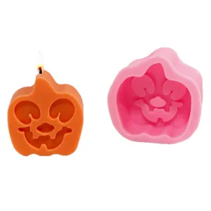 Halloween pumpkin candle mold and finished candle set, silicone material for DIY craft.
