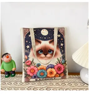 Süße Katzen-Leinwand-Tragetasche, ästhetische Freizeittasche für Damen und den täglichen Einkauf.