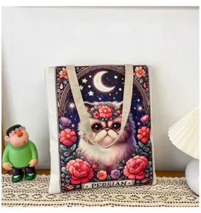 Canvas Tragetasche mit süßem Perserkatzen Design, ästhetische Schulter Einkaufstasche.