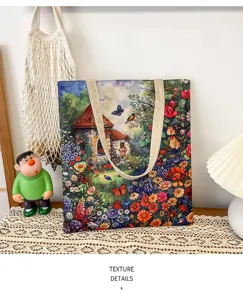Nahaufnahme der exquisiten Blumen-Ölmalerei und des strapazierfähigen Canvas-Materials.