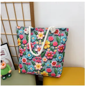 Borsa tote in tela stampata floreale borsa da spiaggia borsa a tracolla donna