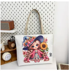 Borsa tote in tela con stampa di una simpatica ragazza di cartoni, comoda borsa a tracolla.