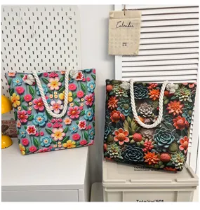 Grande borsa tote in tela borsa da spiaggia borsa a tracolla casual con stampa floreale donna