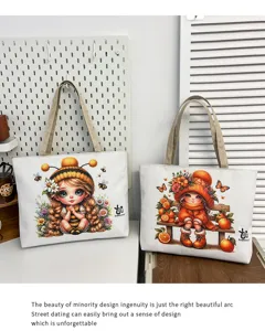 Borsa tote in tela con illustrazione di ragazza cartone animato, borsa a spalla casual.